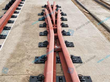 Railway switch guard rail installed in turnout trackwork